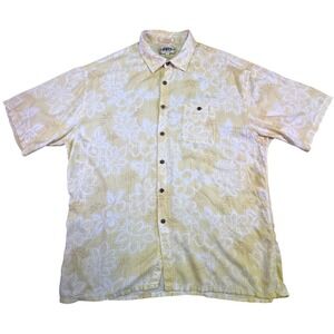 Canyon Ridge Mens‎ XXL Yellow White Tropical Hibiscus Floral Button Down Shirt